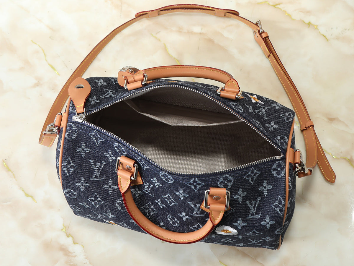 Denim Floral Boston Bag
