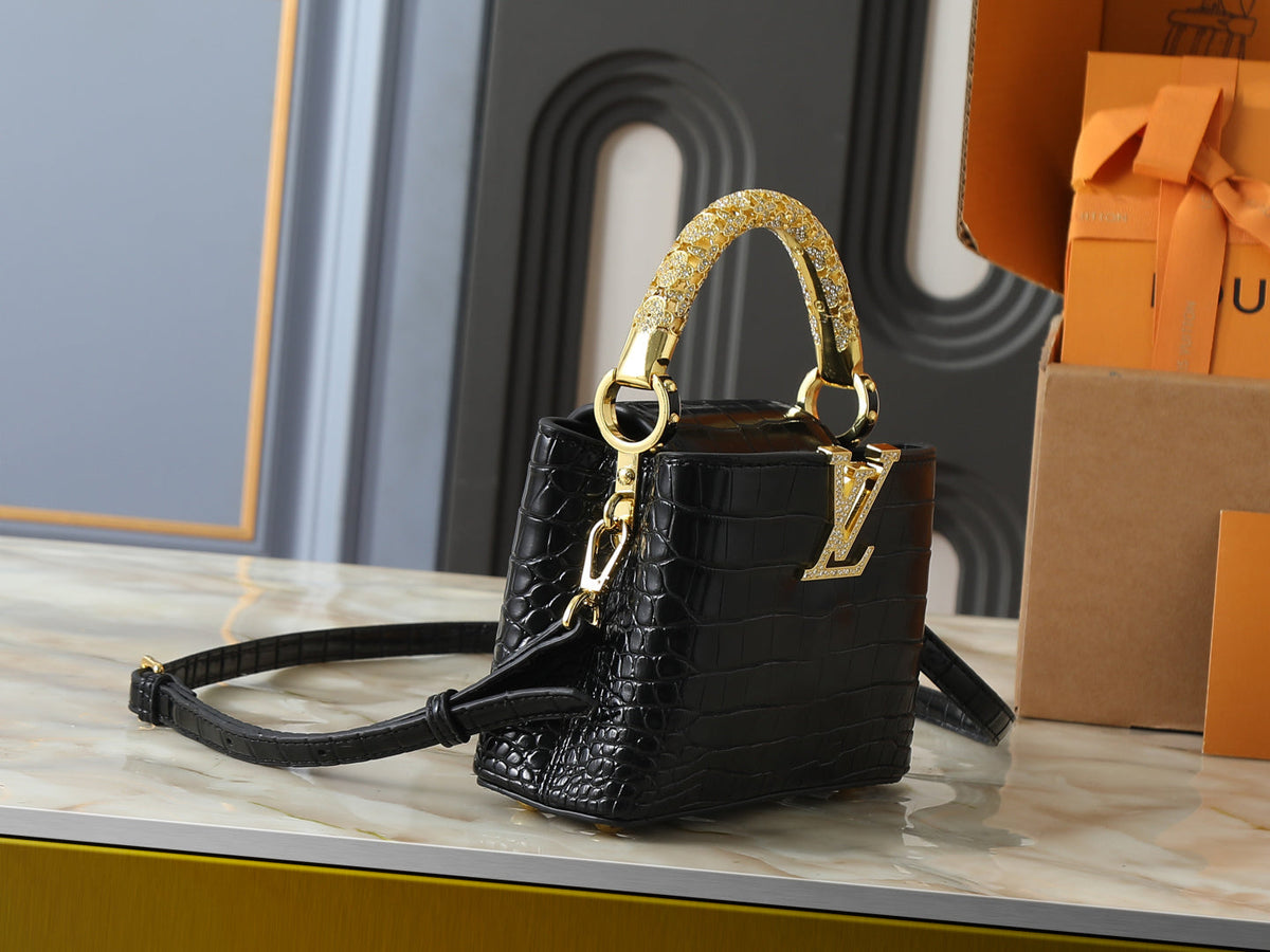 Mini Omate Gold-toned Handle LV Logo Handbag