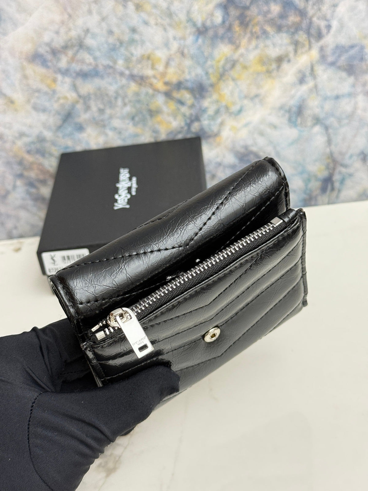 Tri-Fold Wallet With Fancy Crinkled Leather