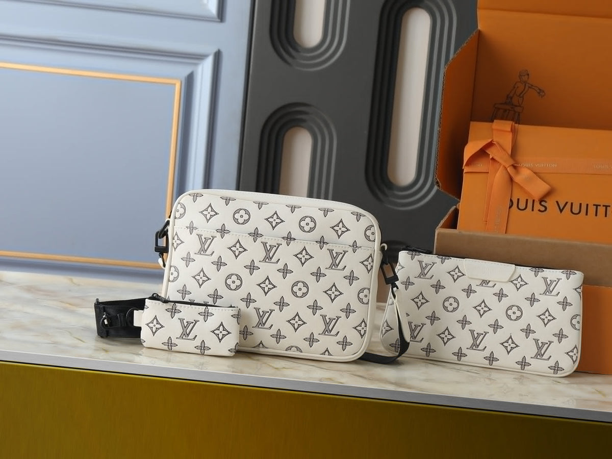LV Shadow Trio Messenger Bag In White